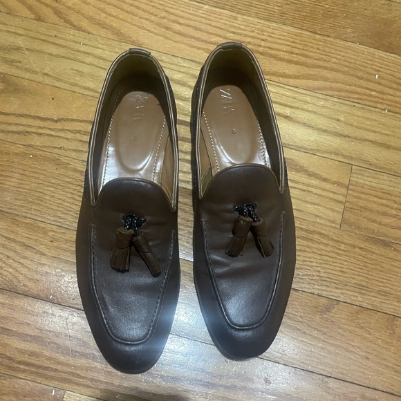 Zara Men’s Brown Leather Tassel Loafers Sz 43 main image 7